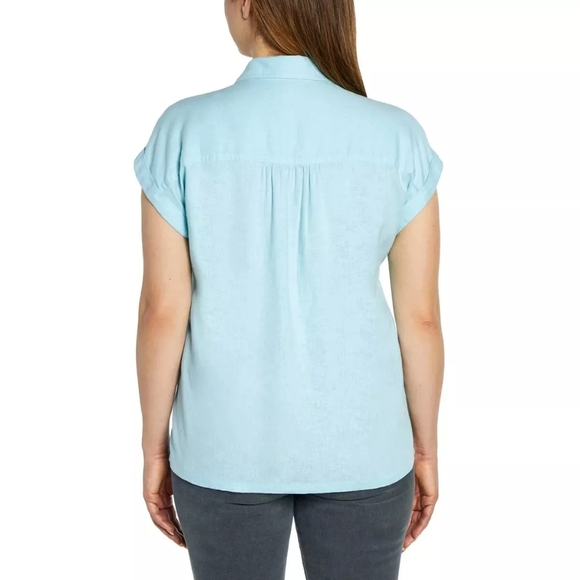 Orvis Women's Button-Up Short Sleeves Chest Pocket Blouse Linen Blend NWT - Picture 2 of 9